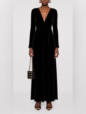 Forte Forte Viscose Velvet Velour Black Maxi Dress Gown Sz 4 Open Back Evening